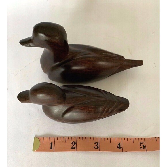Set of 2 Ducks Figure Folk Art Hand Carved Made in Mexico Heavy Wood - Picture 5 of 5